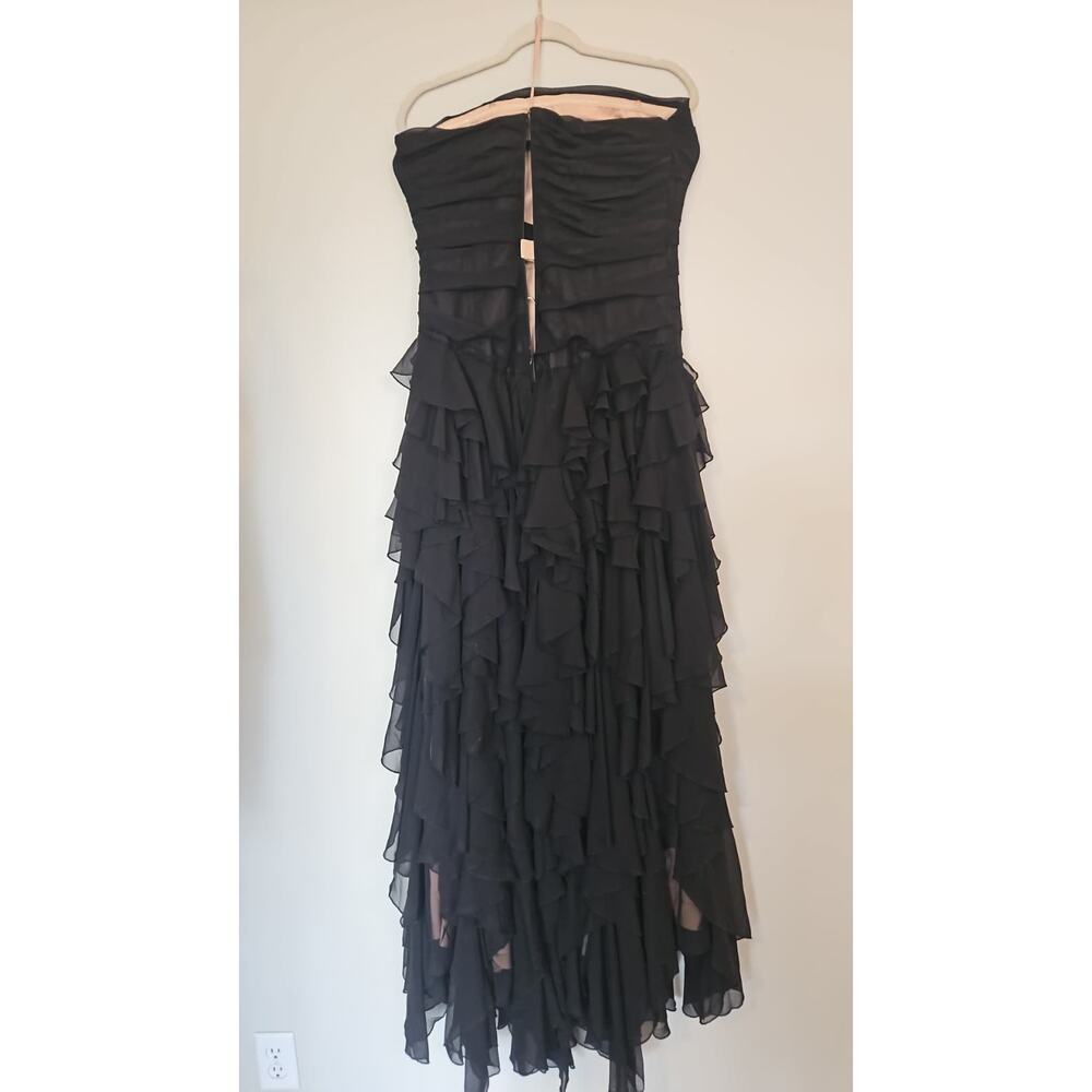 Muse by Marchesa Dahlia Black Strapless Chiffon Ruffle A-Line Gown - Picture 2 of 5